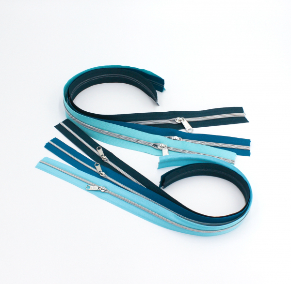 Endlosreißverschluss- Set metallisiert dunkelpetrol, petrol, helltürkis/ silber (6 x 0,5 m)